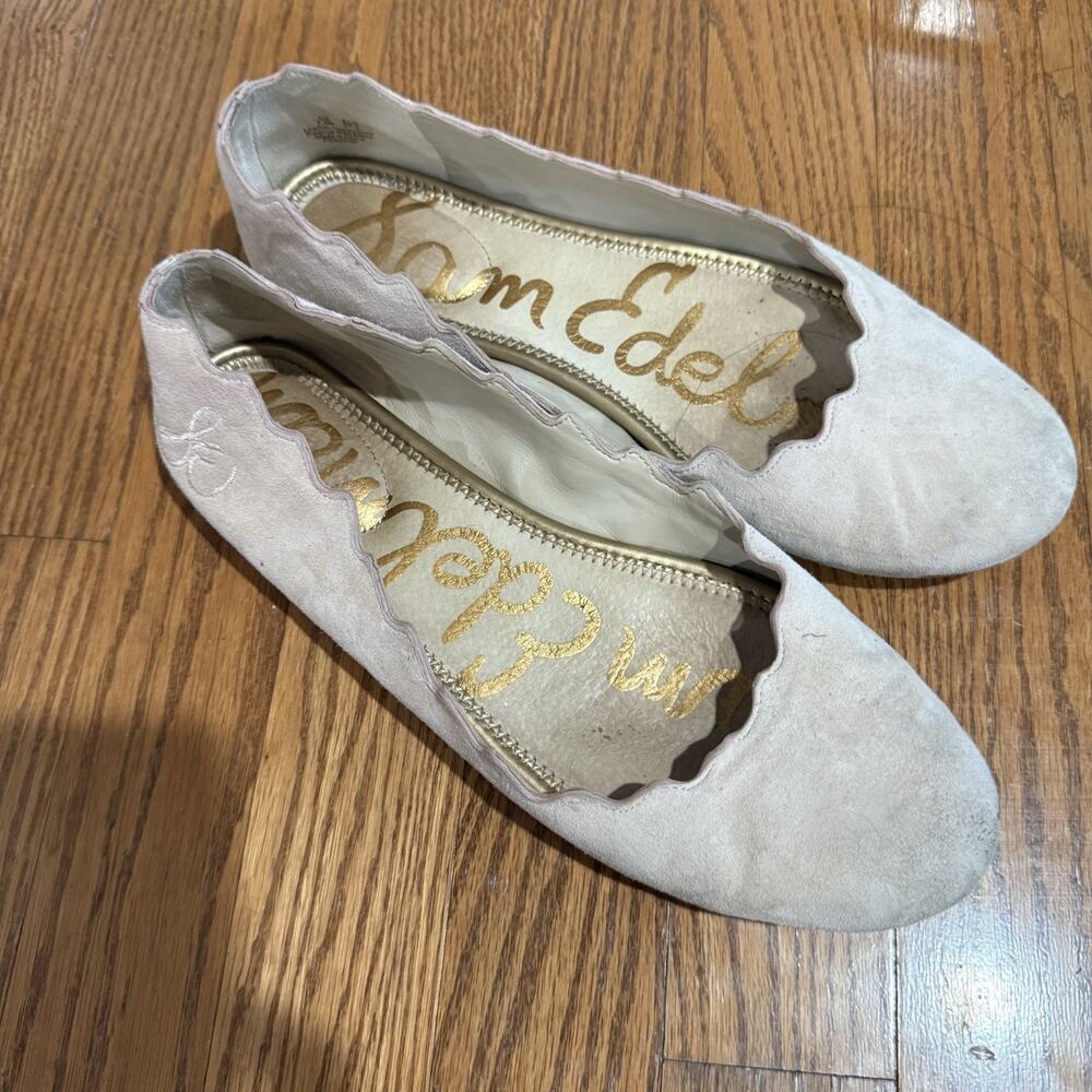 Sam Edelman Pink Suede Francis Scalloped Ballet Flats Size 7.5 37.5